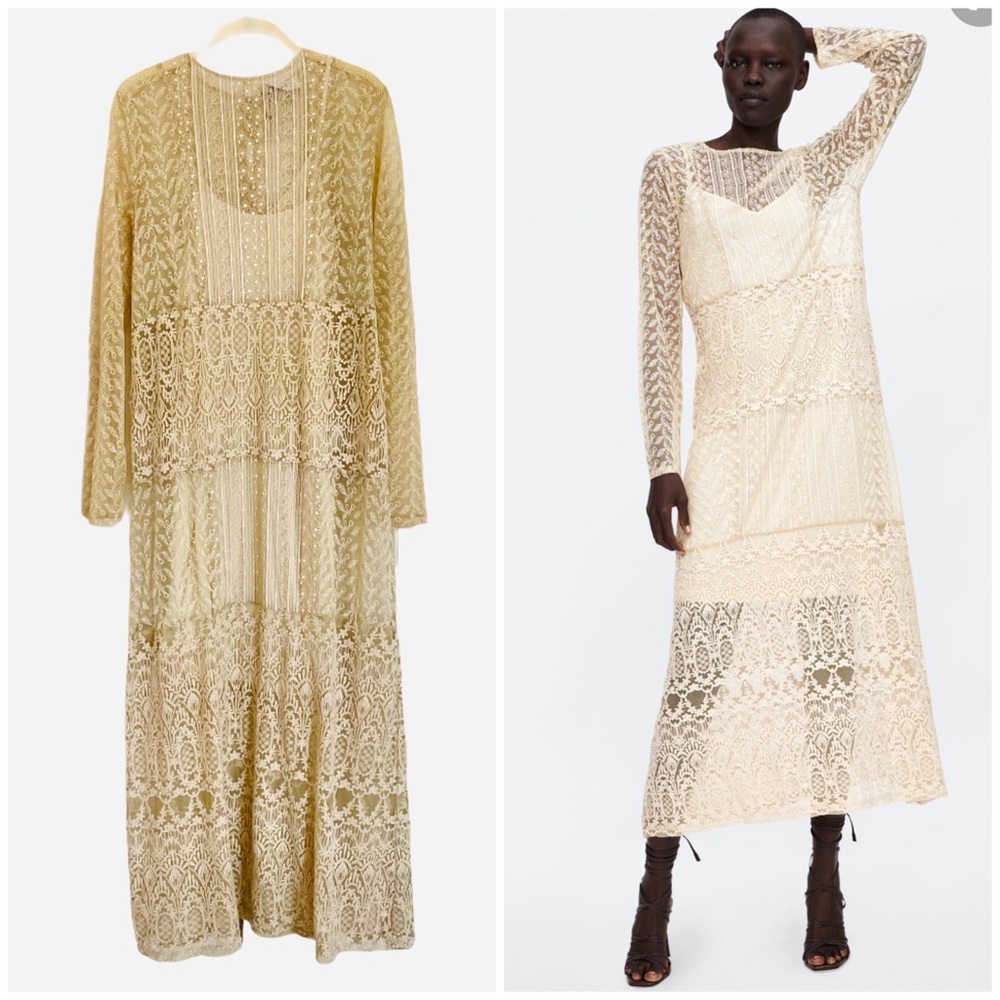 🌟SOLD🌟Zara midi 2pc ivory lace dress